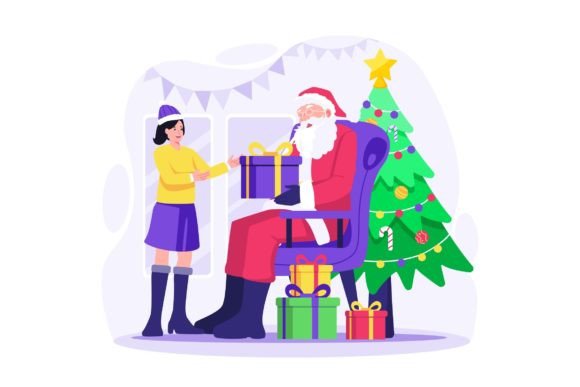 Santa Give Christmas Gift: A Festive Graphics Illustration
